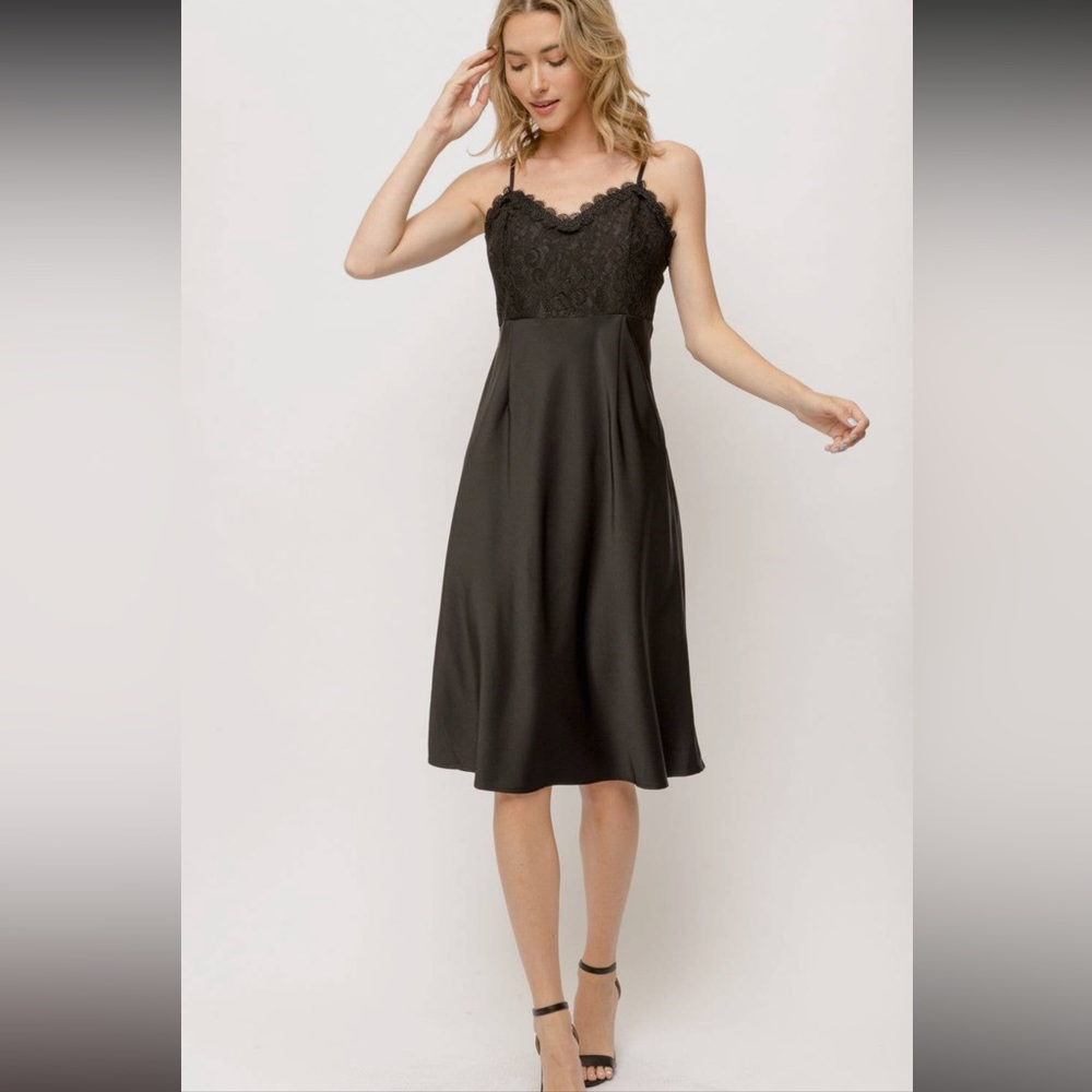 84. Slip Dress Lace Inset Evening Cocktail Black Side Zip S, M & L Available NWT - Picture 5 of 7